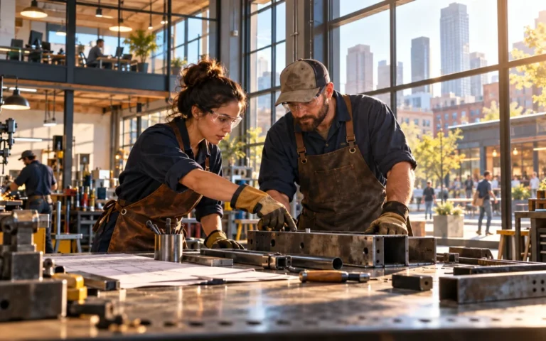 Due lavoratori in un’officina americana, rappresentazione dell’occupazione nelle imprese private