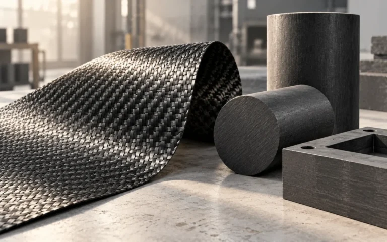 Fibra di carbonio e componenti in grafite su un banco industriale